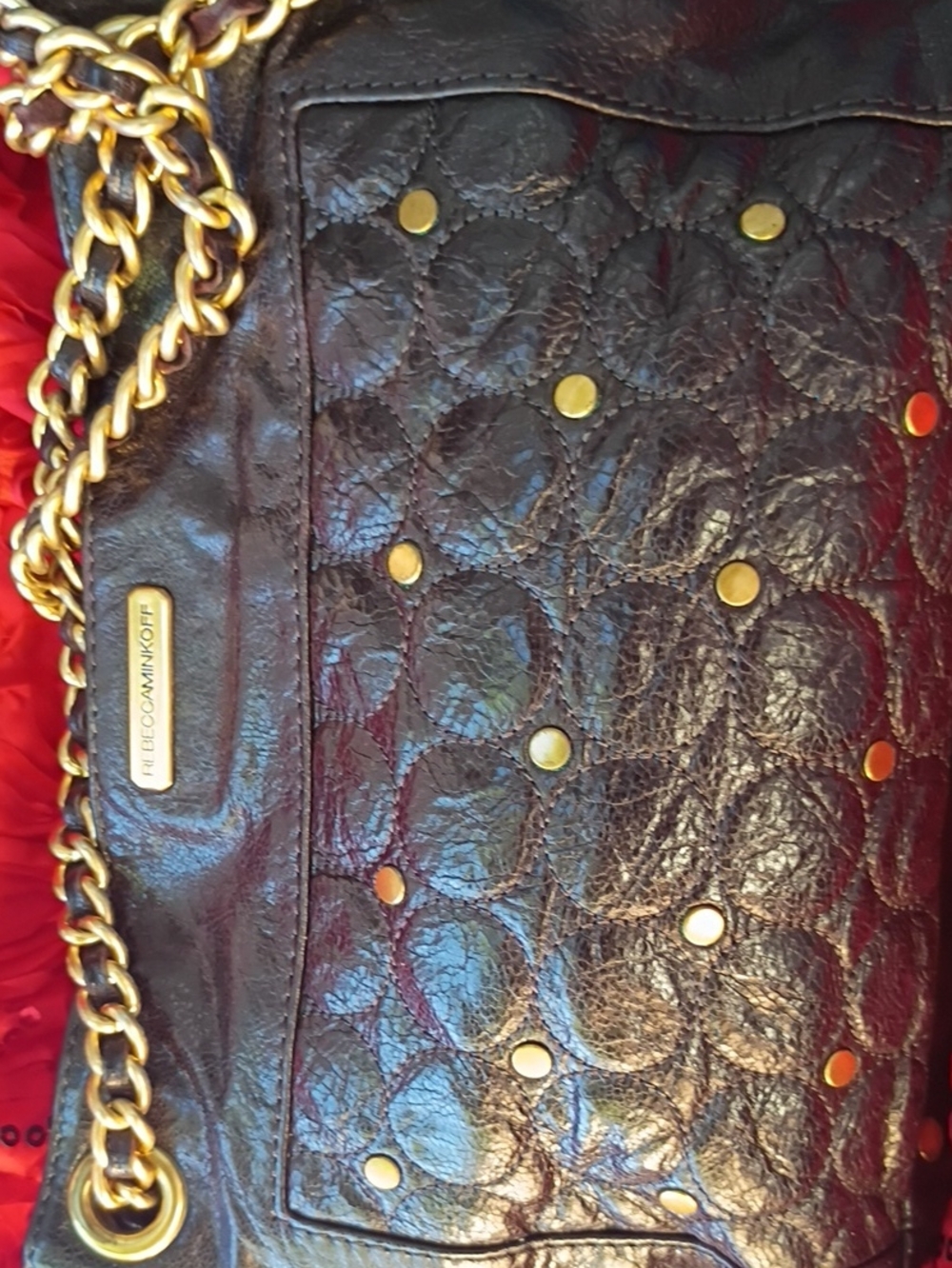 Elie Tahari Black Quilted Leather Shoulder Bag with Gold Hardware